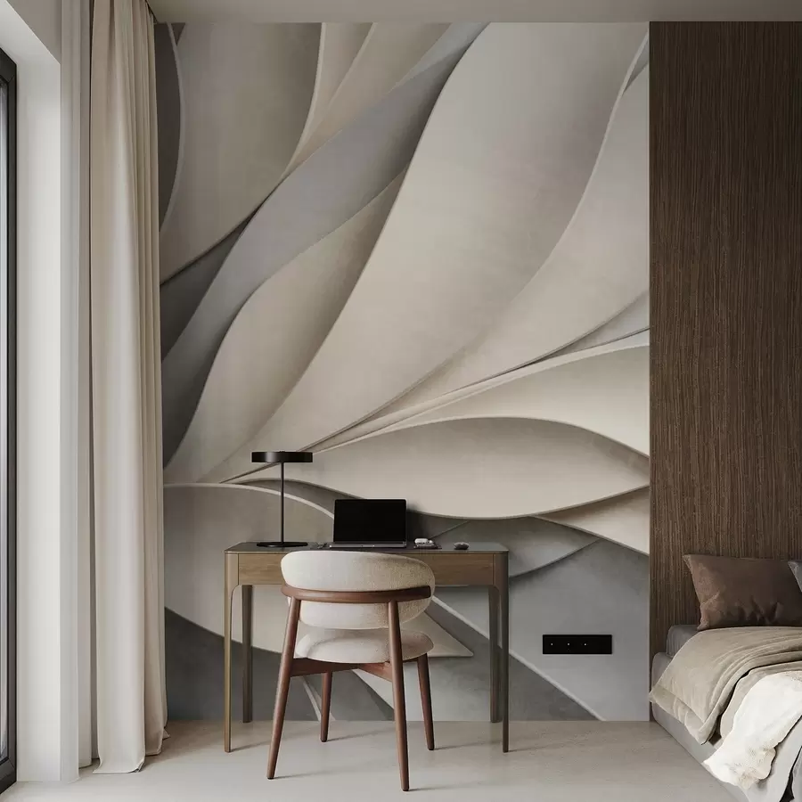 Фототапет Абстрактни листа в бежово и сиво, текстурирано модерно изкуство w09769