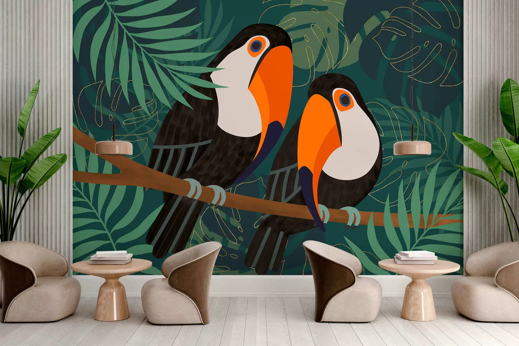 Фототапет двойка тукани на клон в афро стил w05239