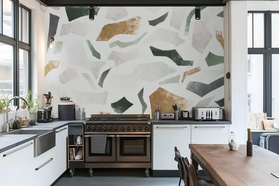 Фототапет Абстрактни фрагменти с текстура в зелени и бежови нюанси w05146