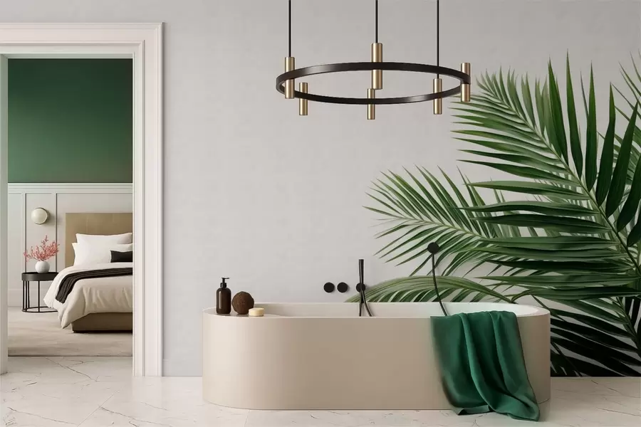 Фототапет Зелени палмови листа на светъл фон w05391