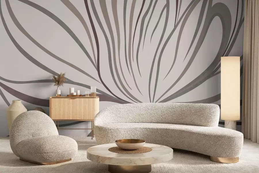 Фототапет Абстрактно цвете с линии в сиви и розови нюанси w05392