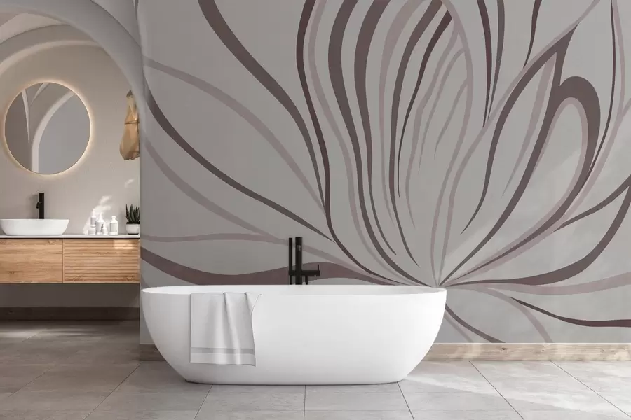 Фототапет Стилизирано цвете с меки линии в розово-бежови нюанси w05392v1