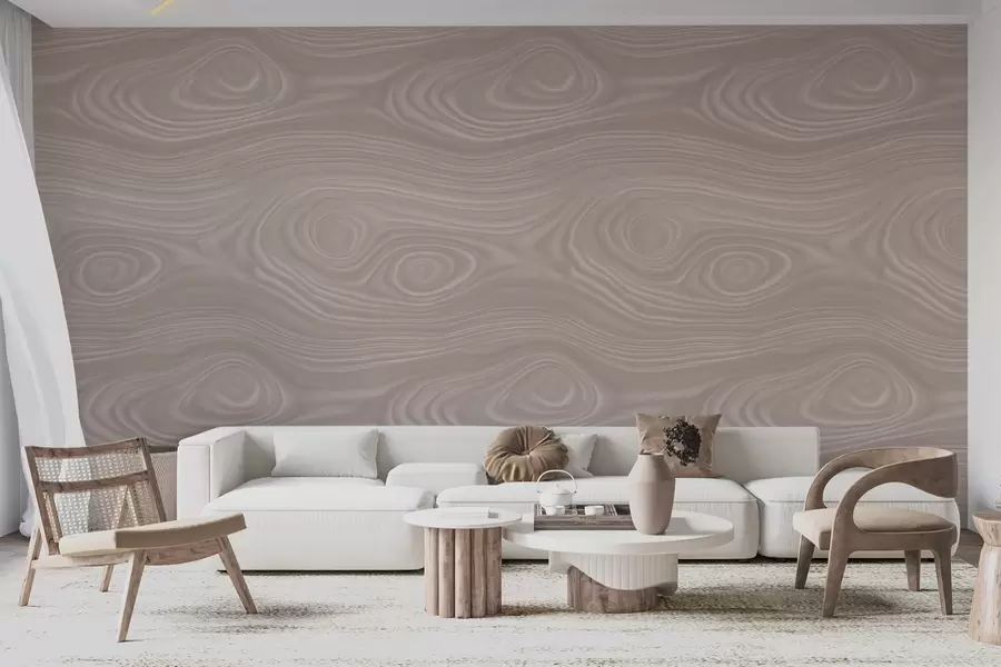 Фототапет Абстрактен бежов мотив с плавни линии и имитация на текстурата на естествено дърво w09681