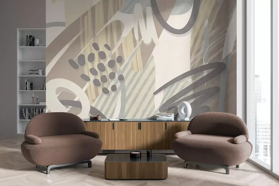 Фототапет Абстрактен принт с текстура, състоящ се от органични форми, драсканици и точки в приглушени пастелни цветове w09774