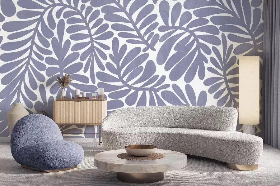 Фототапет Стилизирани светлосини листа на светъл фон, картина с текстура w09775v1