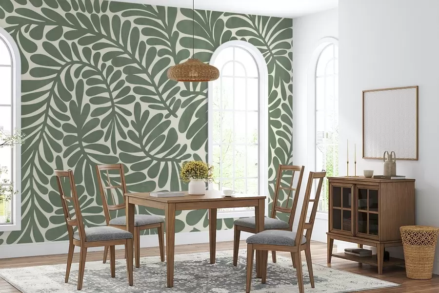 Фототапет Стилизирани зелени листа на светъл фон, картина с текстура w09775v2