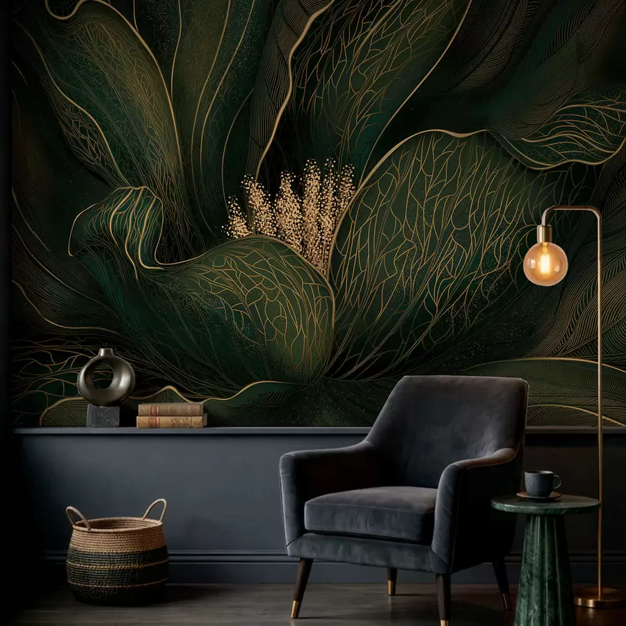 Фототапет Тъмнозелено абстрактно цвете с фини линии w05119v1