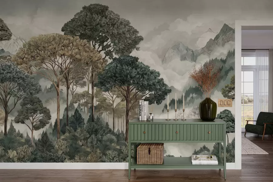 Фототапет Планински пейзаж с гора в нежни тонове w05410v1