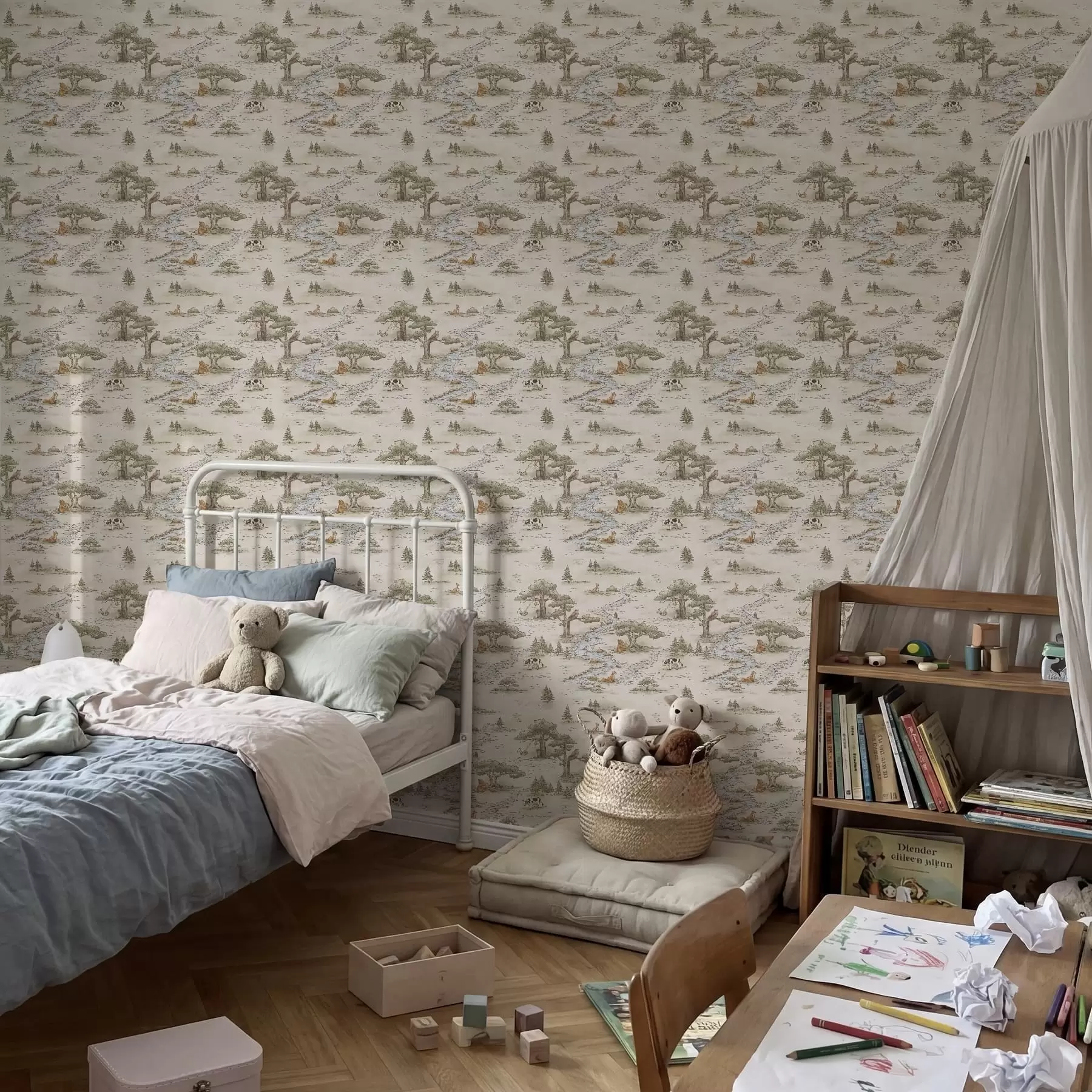 Фототапет Илюстрация на природата с животни и река a01157