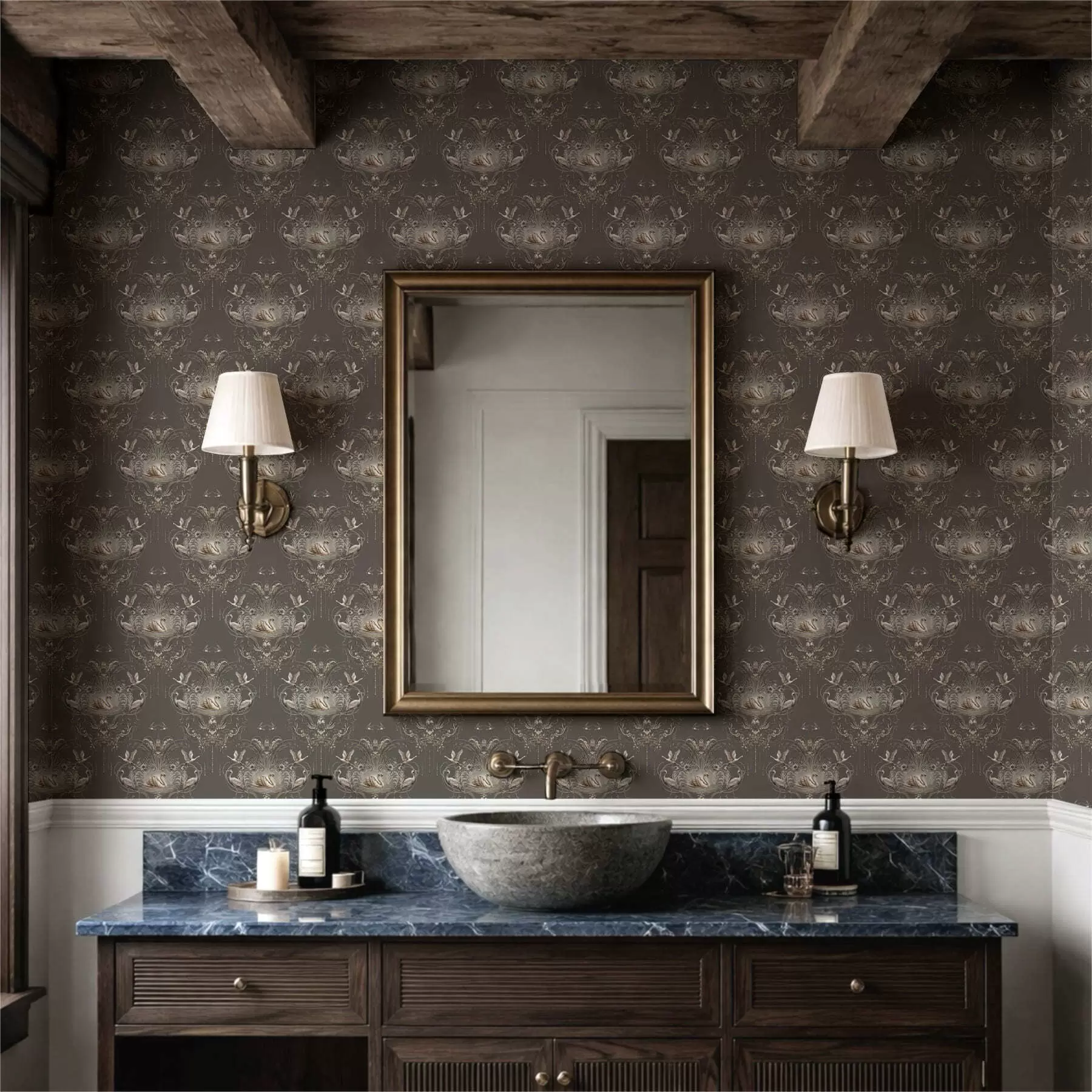 Фототапет Декорация с лебеди и птици в класически стил a01161