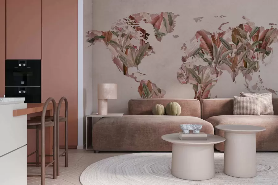 Фототапет Розова карта на света, изработена от бананови листа c00007v2