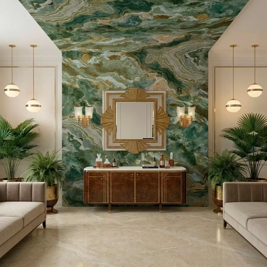 Фототапет Текстура на зелен оникс с плавни, наслоени жилки w05429