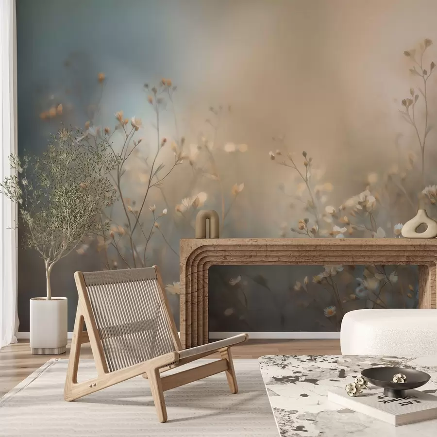 Фототапет полеви треви с дребни цветя на фона на малка дълбочина на полето w05386