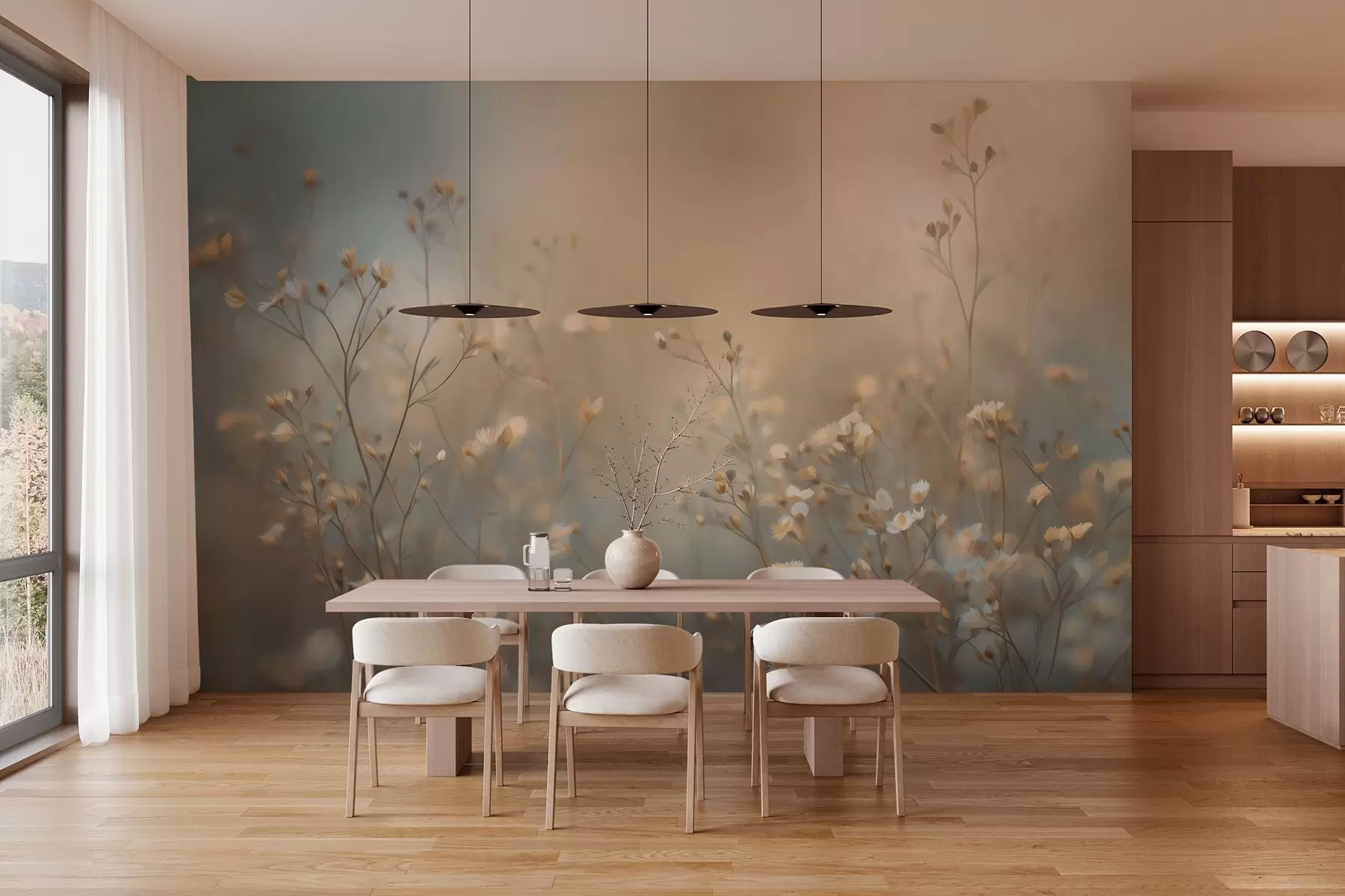 Фототапет полеви треви с дребни цветя на фона на малка дълбочина на полето w05386