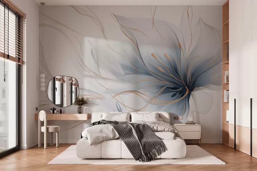 Фототапет Абстрактно синьо цвете с плавни линии в стила „Fluid Art“ w05428