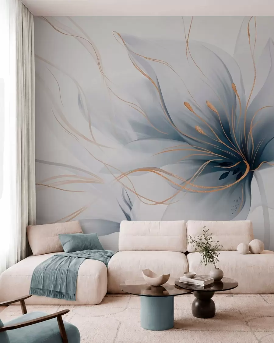 Фототапет Абстрактно синьо цвете с плавни линии в стила „Fluid Art“ w05428