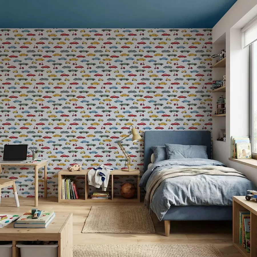 Фототапет Ретро автомобили и скутери на син фон a01172v2