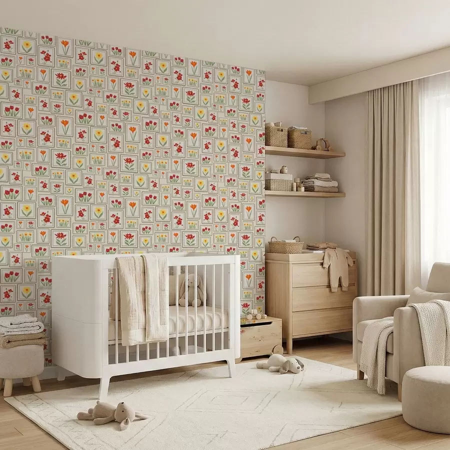 Фототапет Илюстрации с цветя в рамки в топли тонове a01173