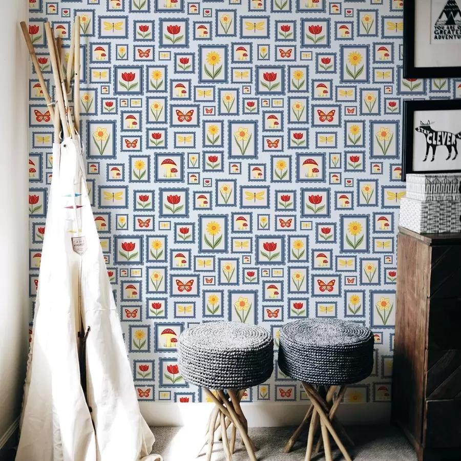 Фототапет Илюстрации в рамки на син фон a01176