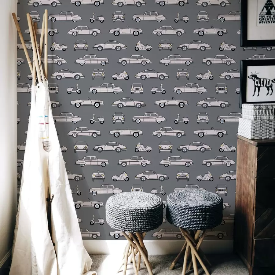 Фототапет Ретро автомобили и скутери на тъмен фон a01178v3