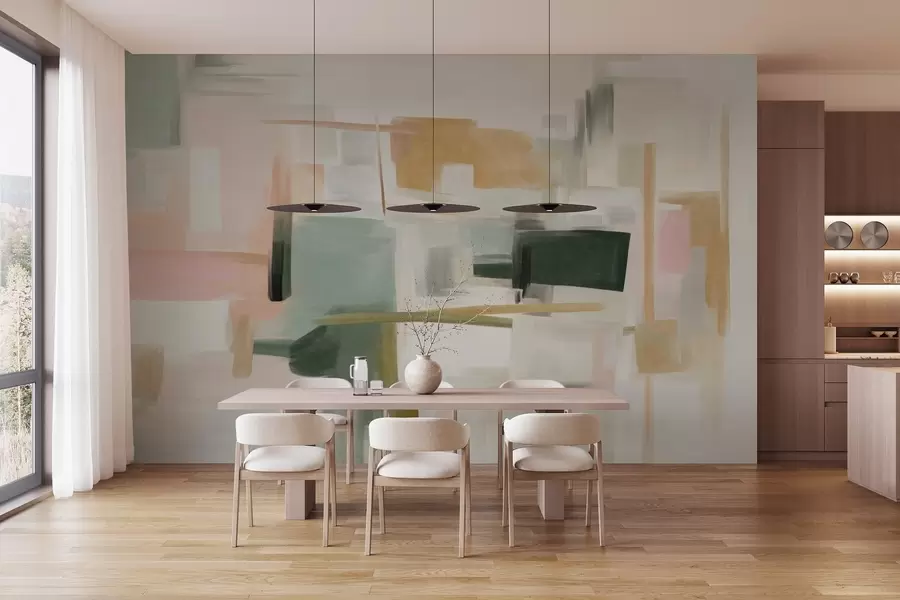 Фототапет Абстрактен минималистичен стил в живописта с нежни пастелни цветове, геометрични форми и линии w09828