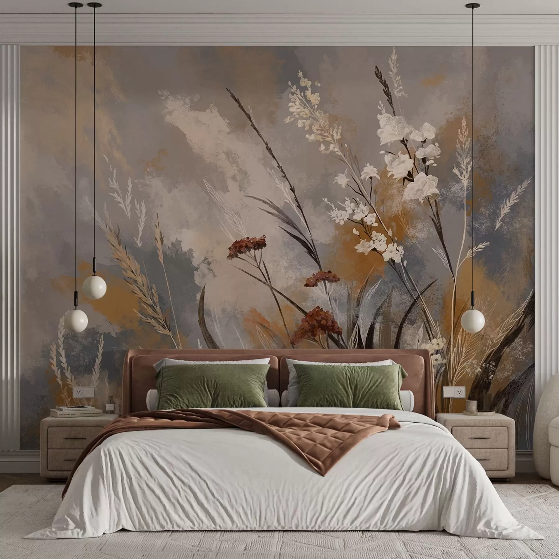 Фототапет Абстрактни ливадни растения в топли естествени тонове w05539