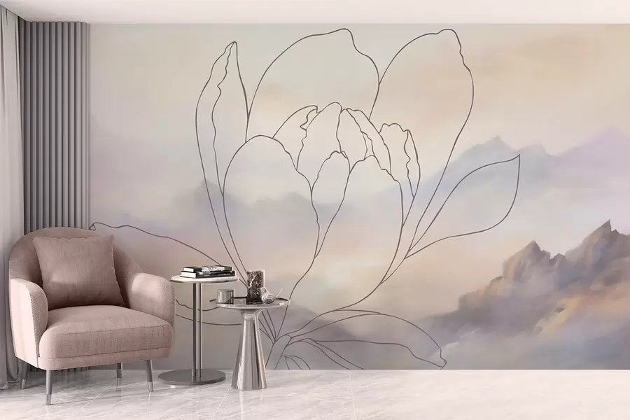 Фототапет Планински пейзаж със силует на цвете w05788