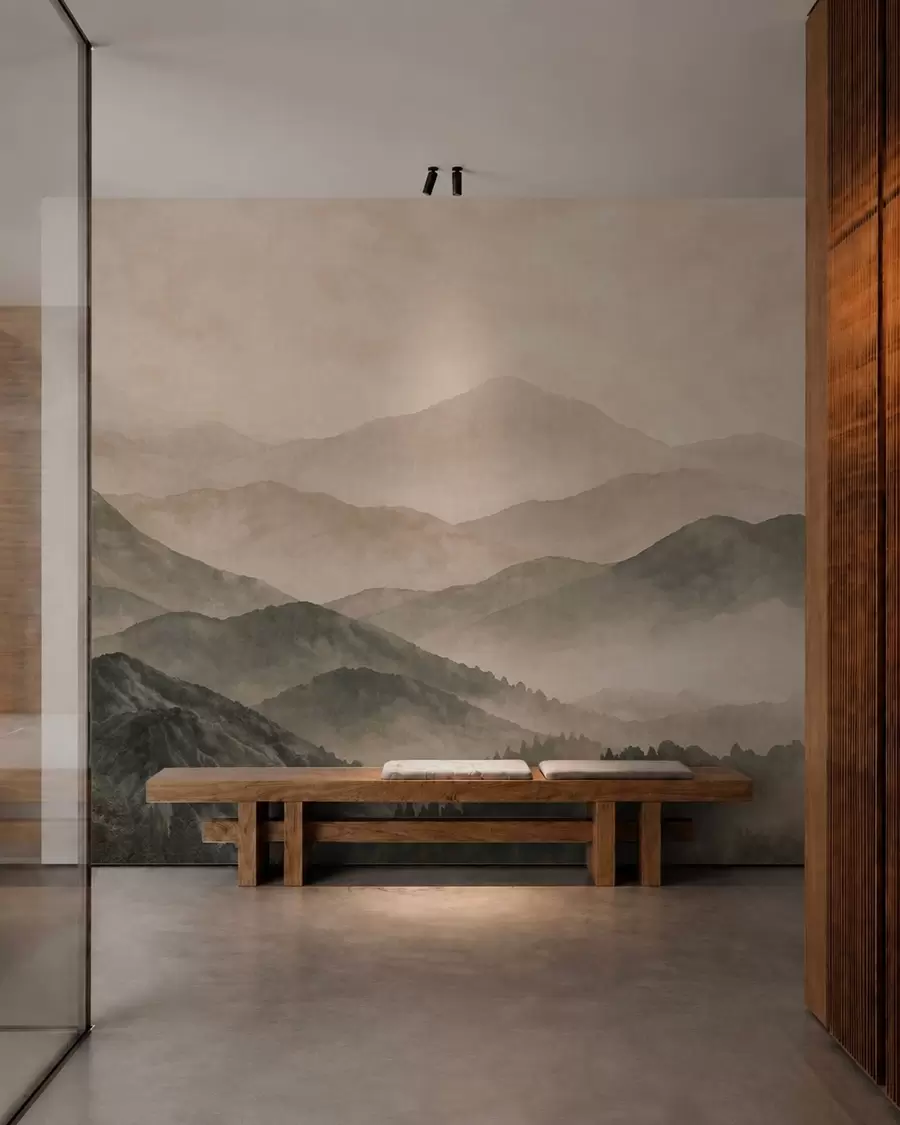 Фототапет Замъглени планински хребети и тъмна гора w05925v3