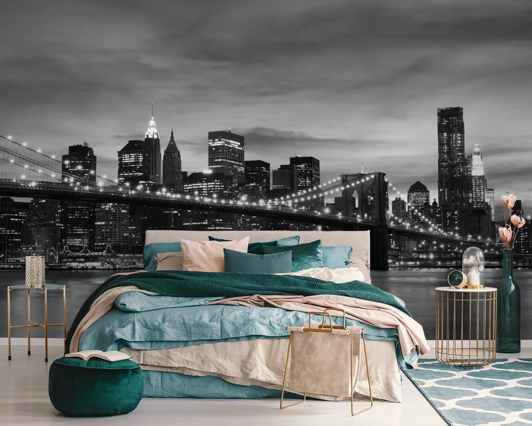 Фототапет Градски силует в полумрак в монохромно изображение u55510