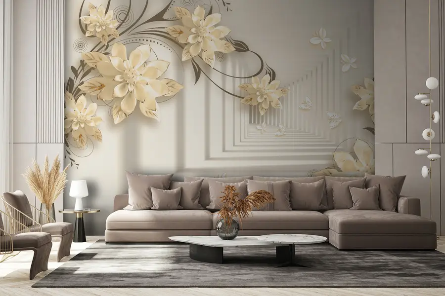 Фототапет Растение, бяло и жълто, тунел в пастелни нюанси u21861v2