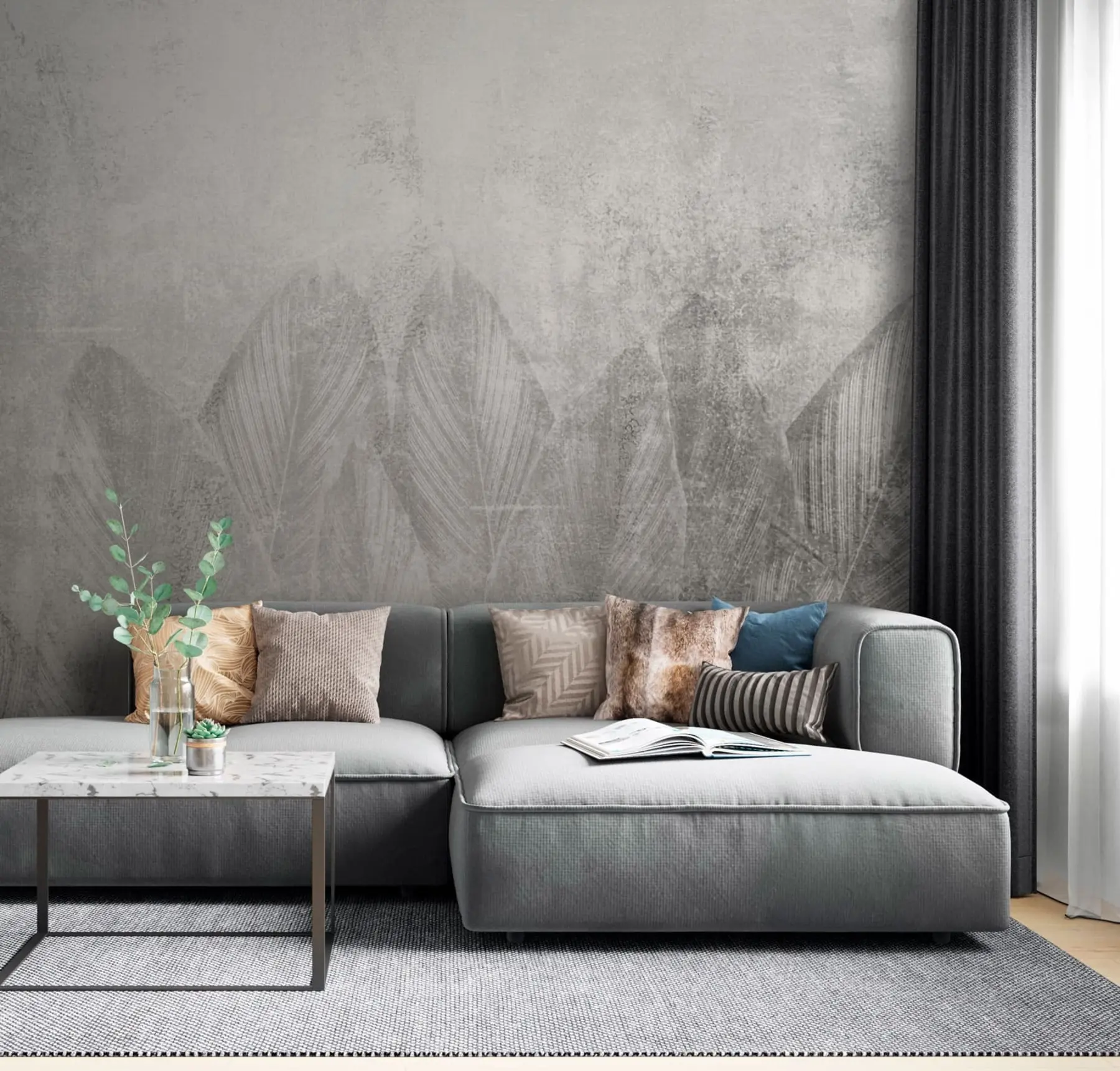 Фототапет Модерен декор палмови листа върху бетонен фон u73876