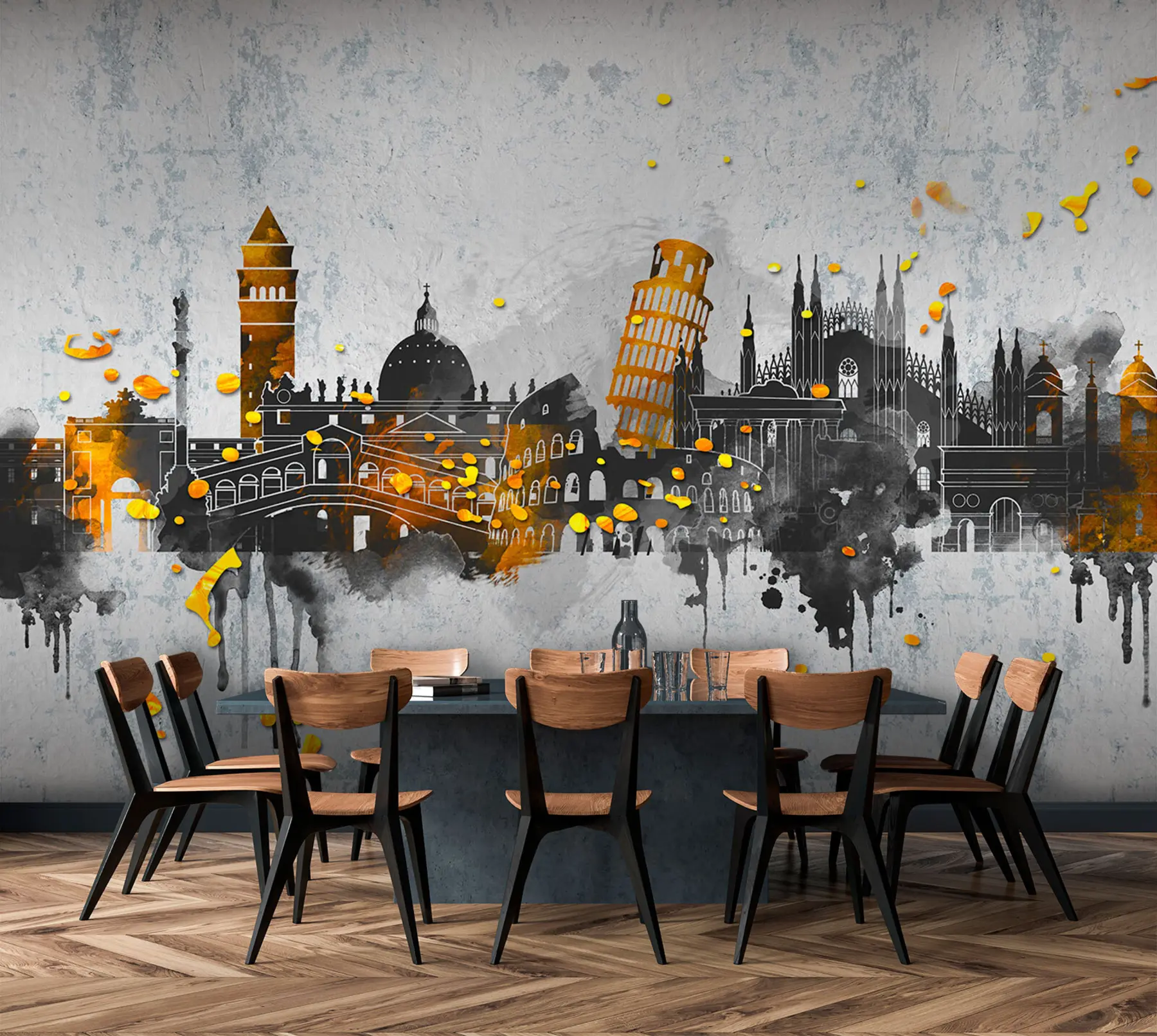 Фототапет Тъмни силуети на атракции на известни градове u74881