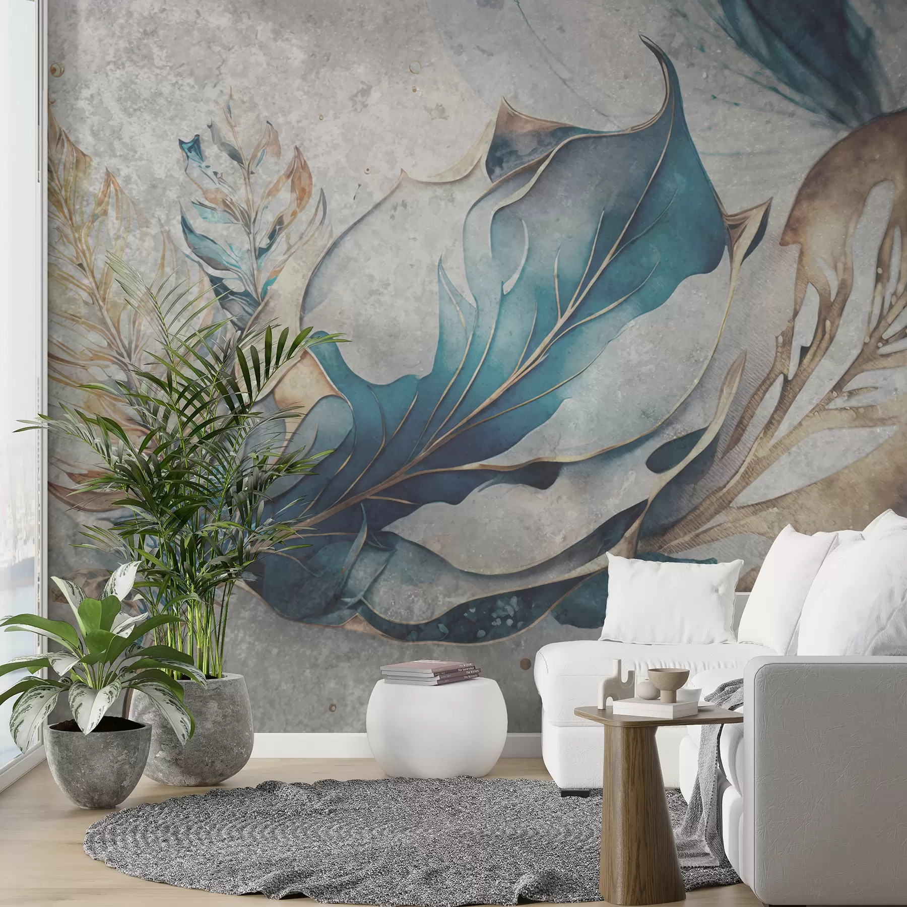 Фототапет Големи акварелни цветя върху бетонна стена u93998