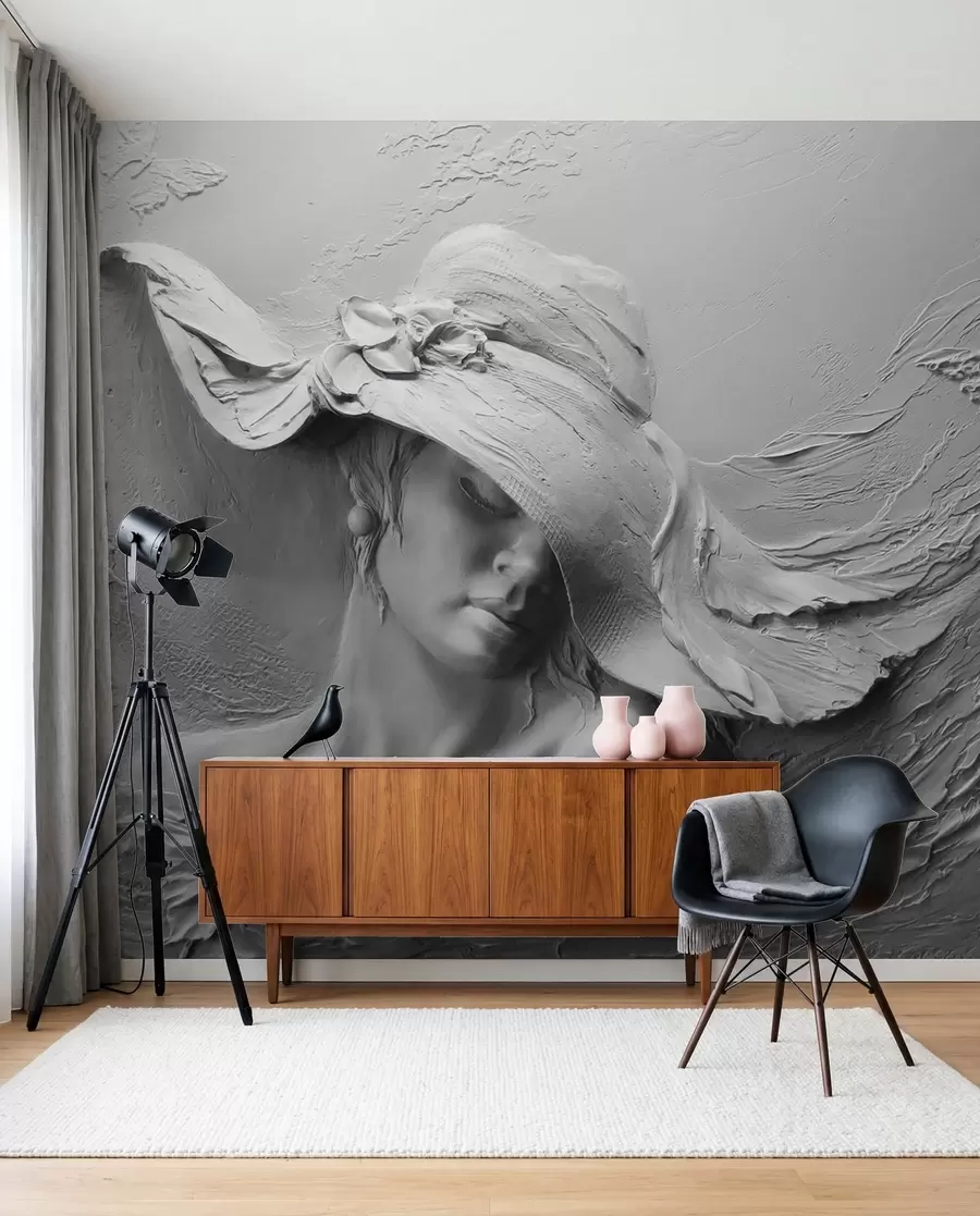 Фототапет Жена с шапка 3D u62592