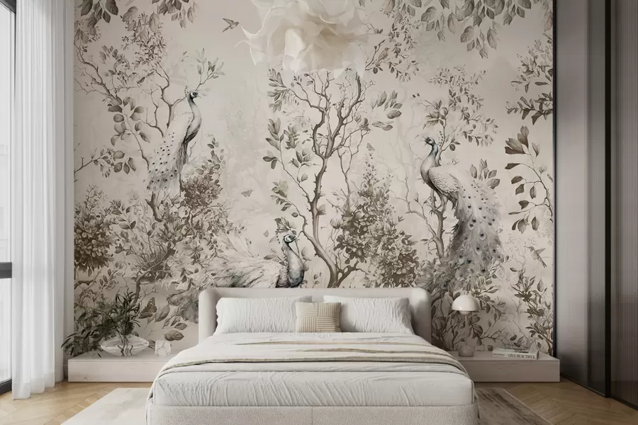 Фототапет Градина с крехки птици, пауни u94850