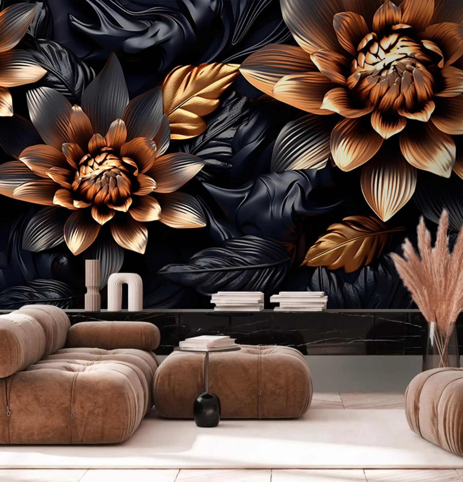 Фототапет Черни обемни цветя u95244