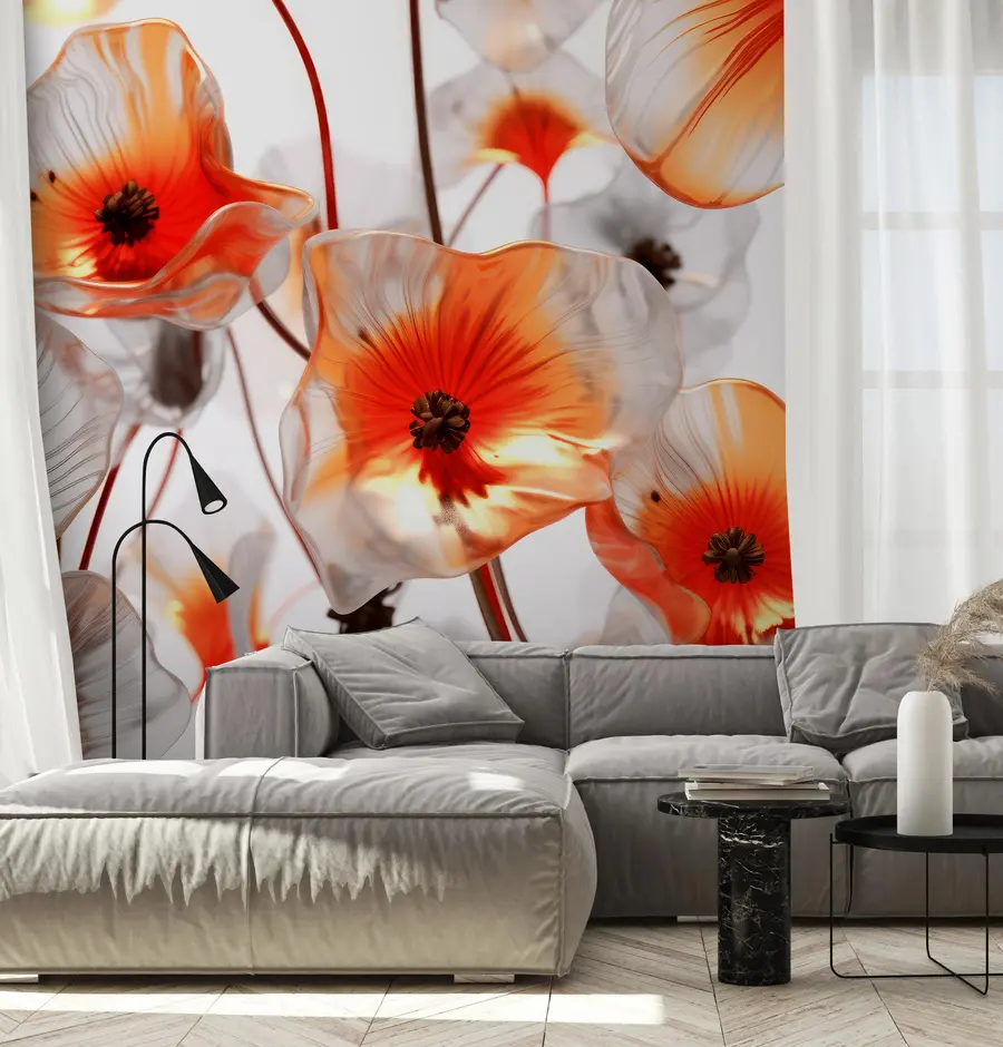 Фототапет Стъклени червени 3D цветя u95590