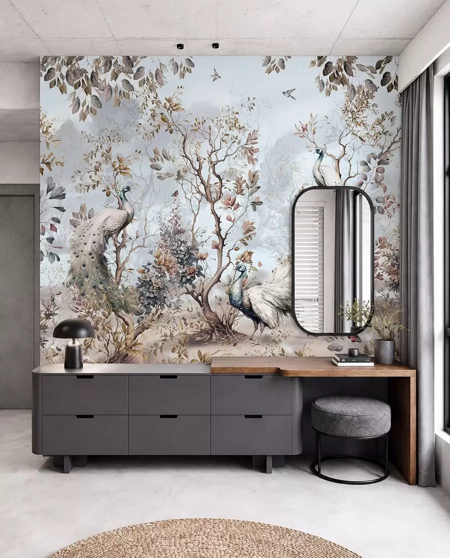 Фототапет Chinoiserie китайски стил растения и пауни u94849