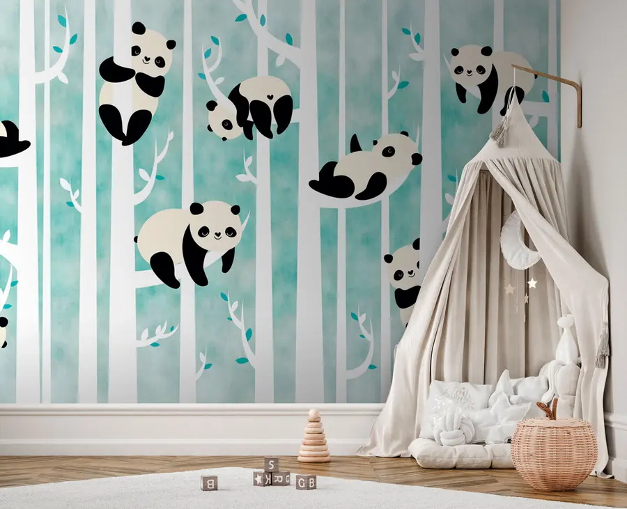 Фототапет Весели китайски приказни панди на дървета за детската стая u95025