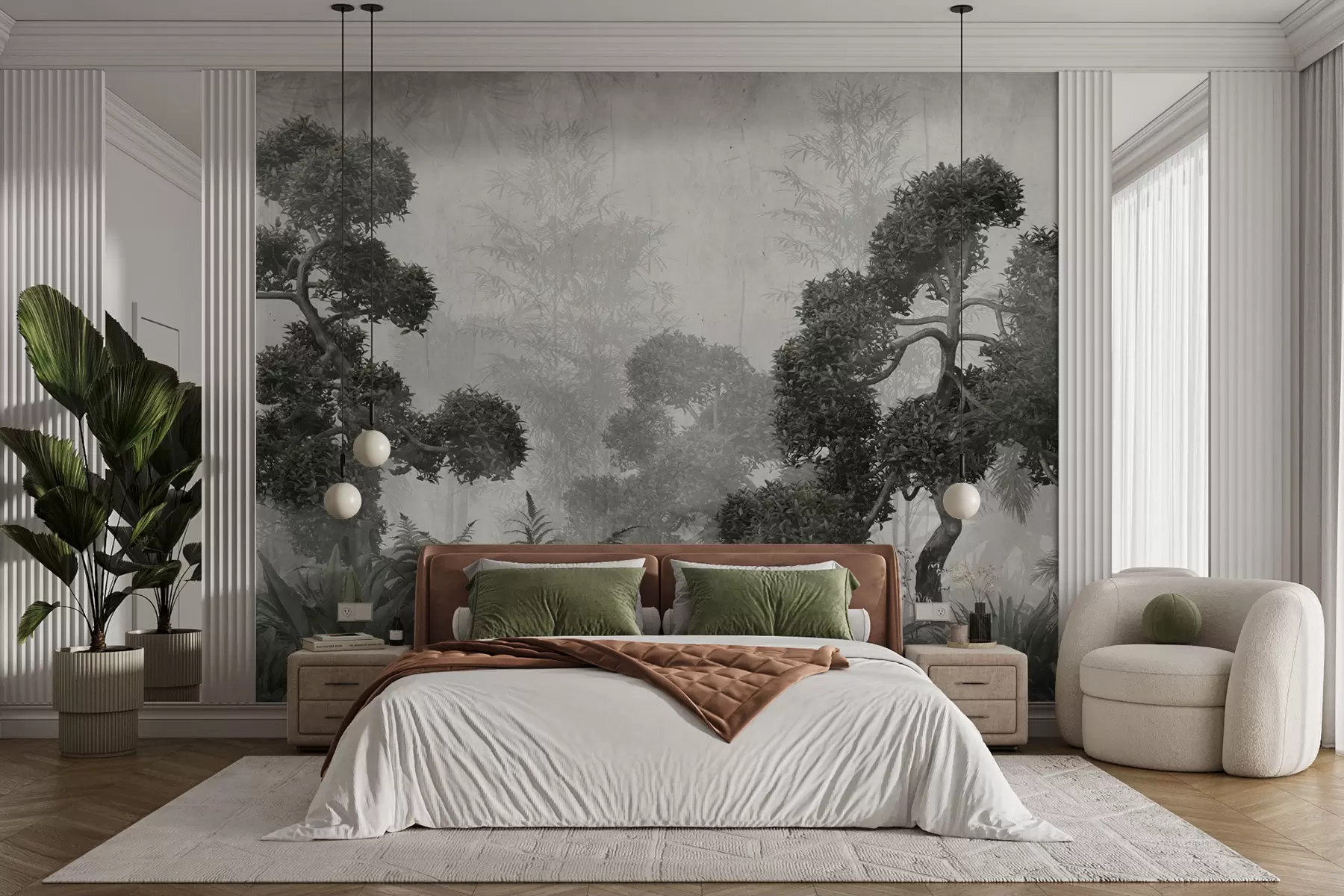 Фототапет Тропически дървета и листа в мъглива гора u95901
