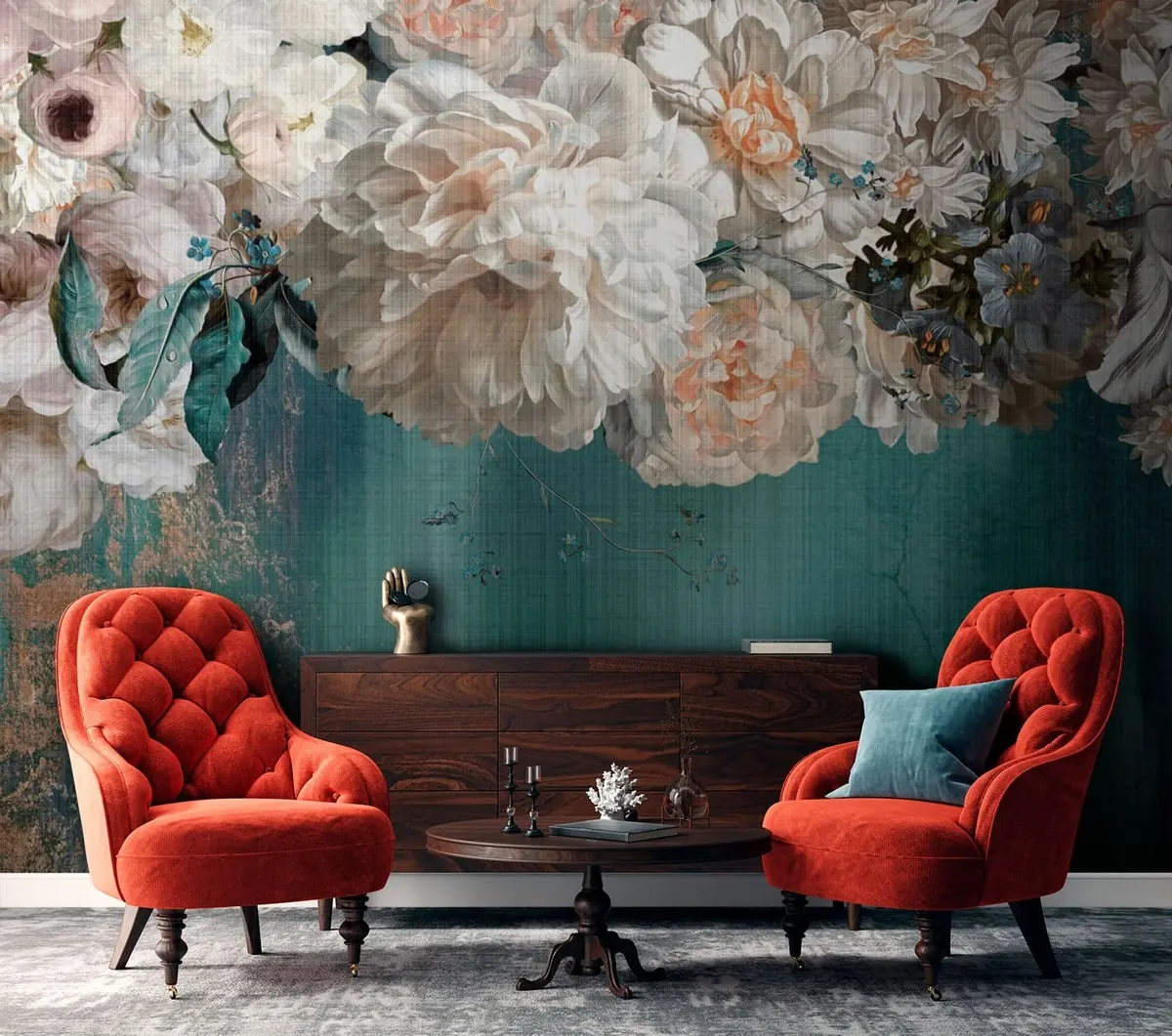 Фототапет Голям пищен букет цветя с гръндж текстура u95430