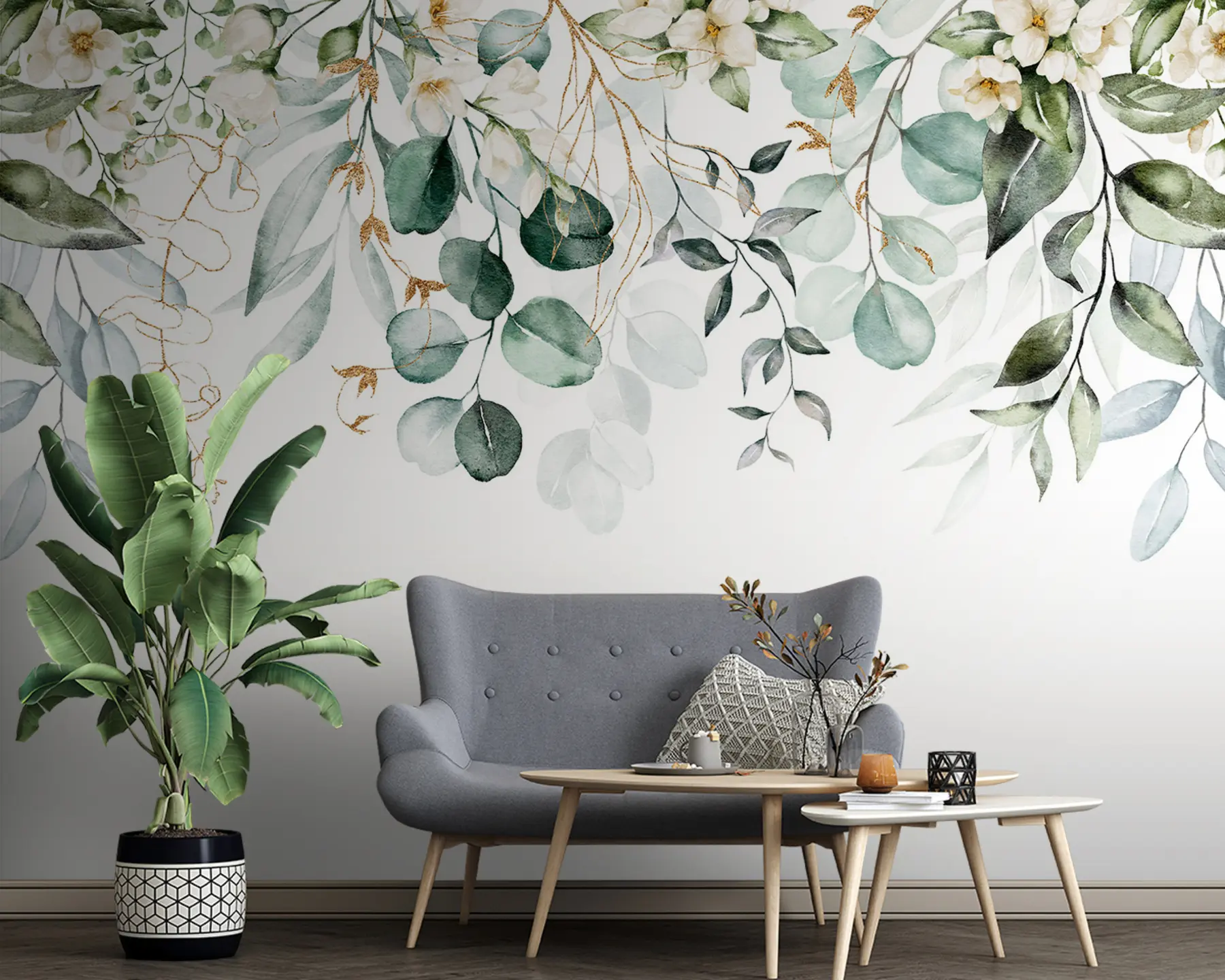 Фототапет Илюстрация със зелени листа и клони u96068