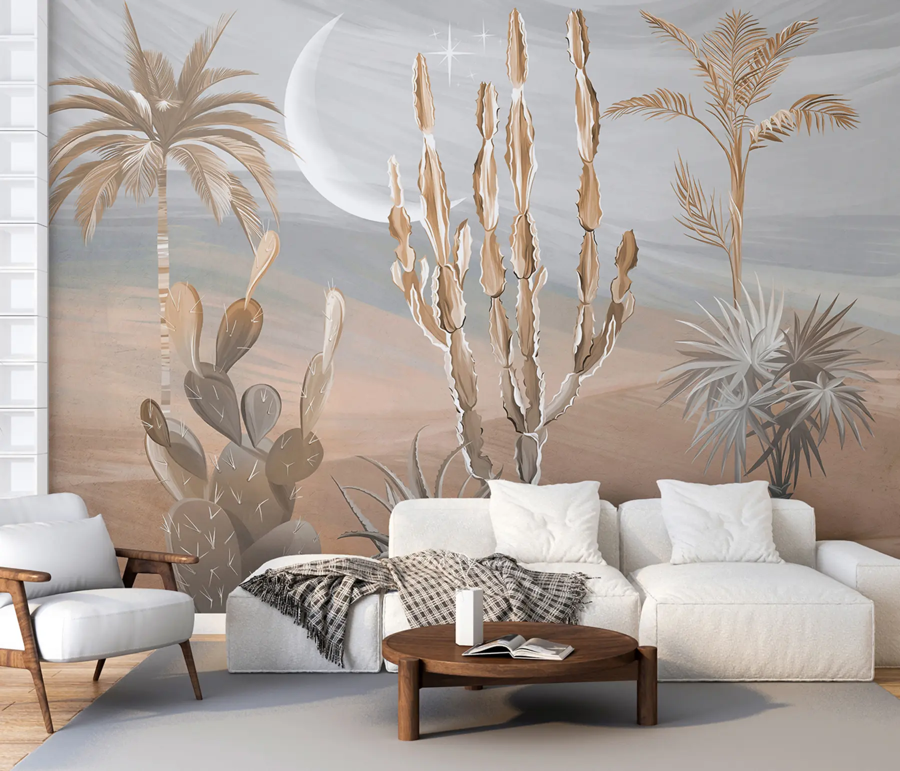 Фототапет 3D пустиня с кактуси и тропически листа u96444