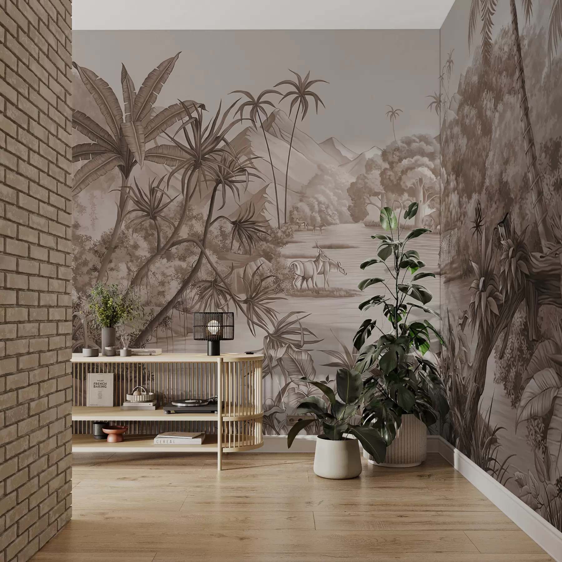 Фототапет Черно-бели тропици в кафяви цветове u59040v1