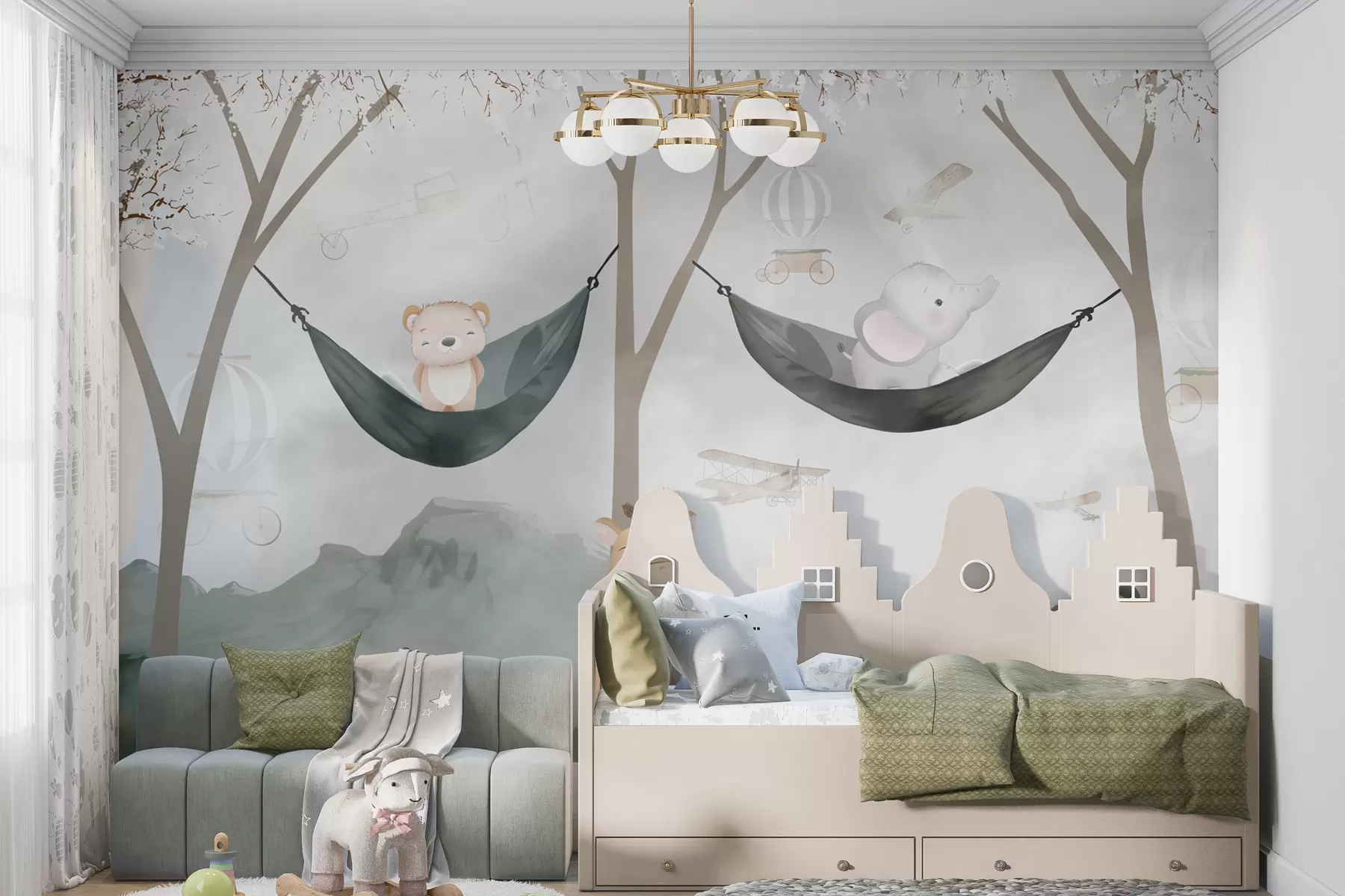 Фототапет Симпатични животни, люлеещи се в хамак в гората u98172