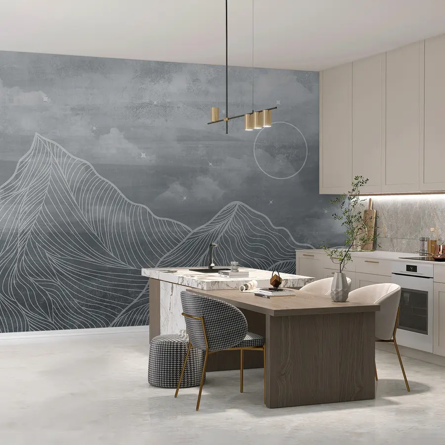 Фототапет Гръндж текстура с облаци и планини, сив цвят, изкуство на тема природа u98838v1