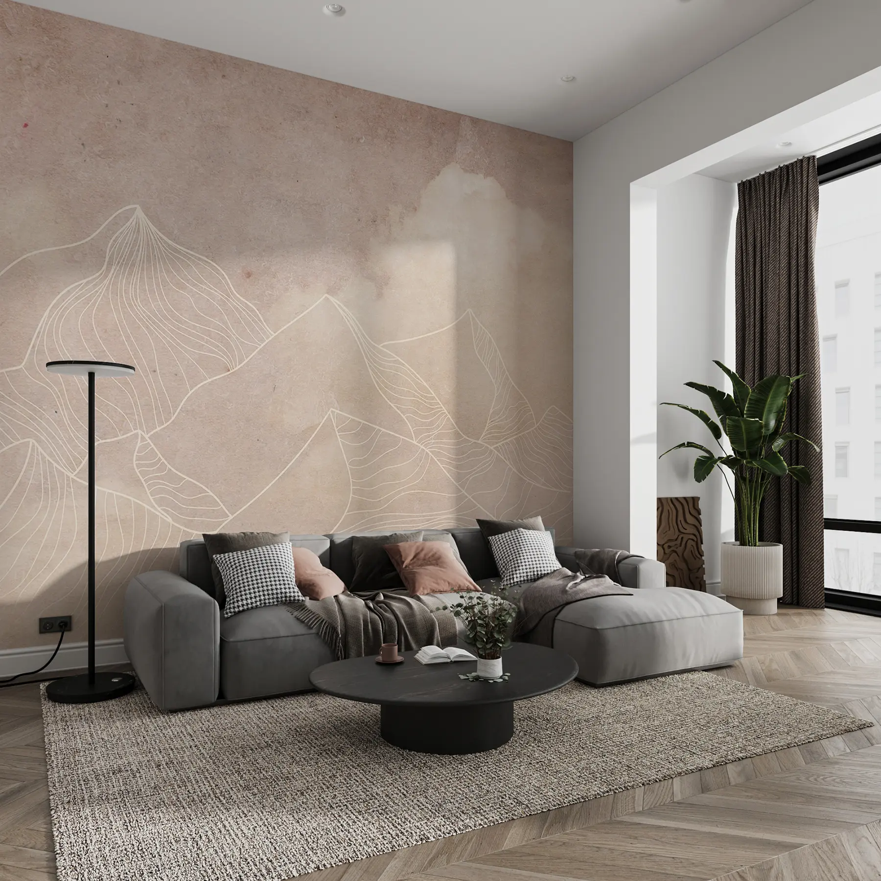 Фототапет Гръндж текстура с абстрактни планини, бежов цвят, изкуство на тема природа u98839