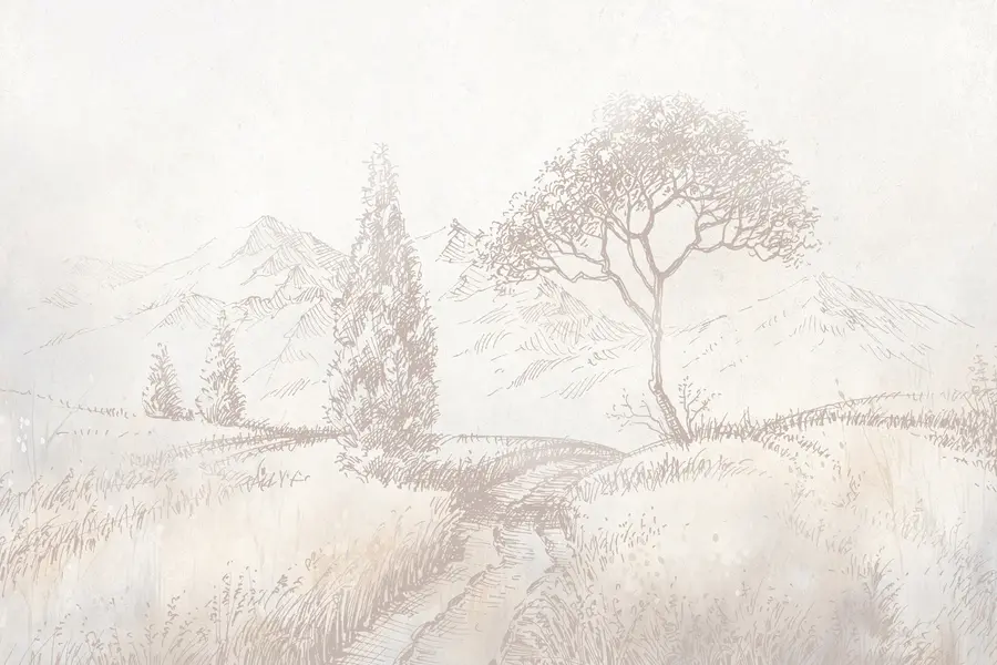 Фототапет Пейзаж Тоскана, дърво, поле, минимализъм, естествени бежови цветове u99570