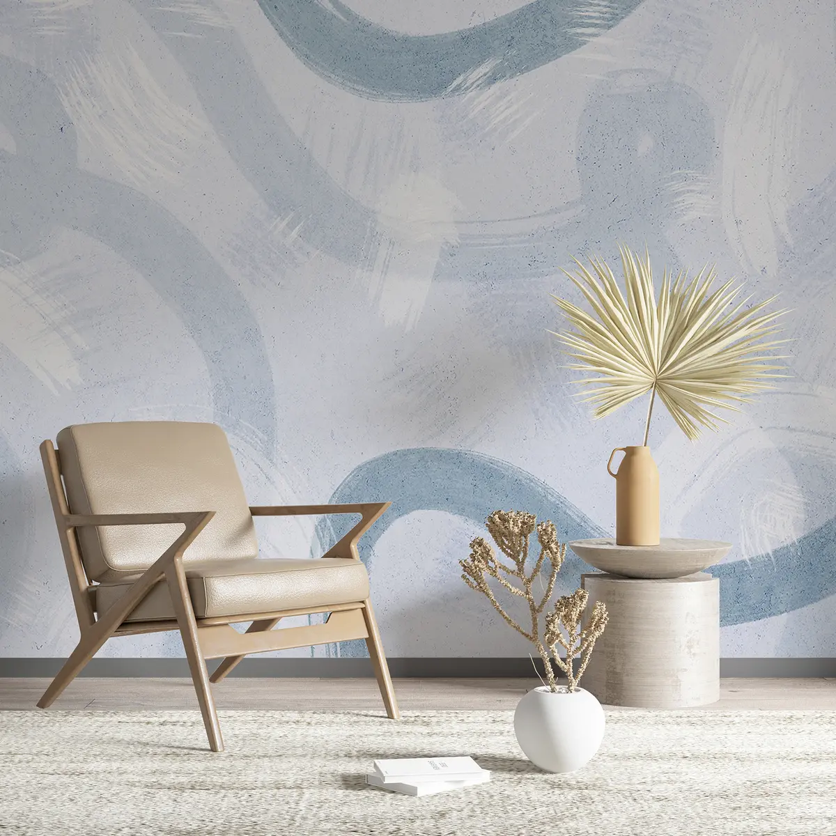 Фототапет Мазки с четка, абстрактен рисуван на ръка модел, сини цветове u99656v1