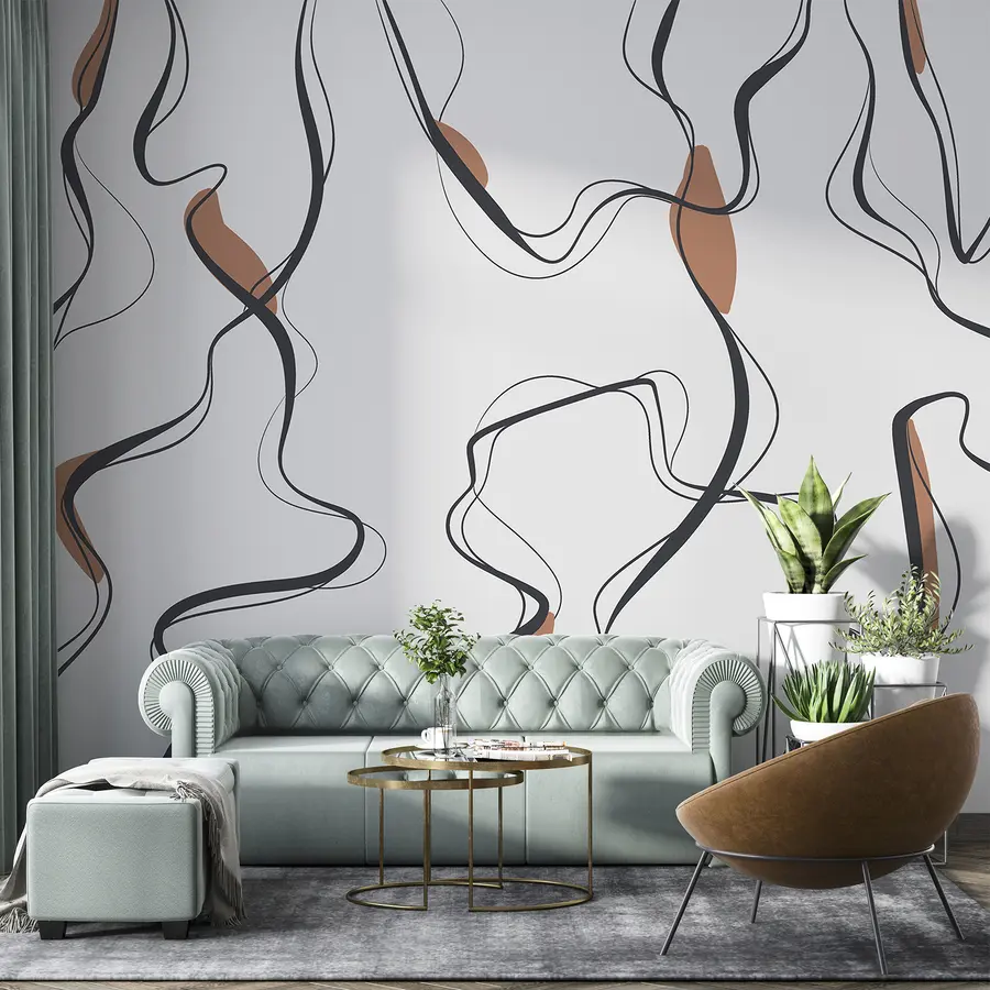 Фототапет Рисунка с мастило, абстрактен модел, геометрични линии, сиво и оранжево u99659v3